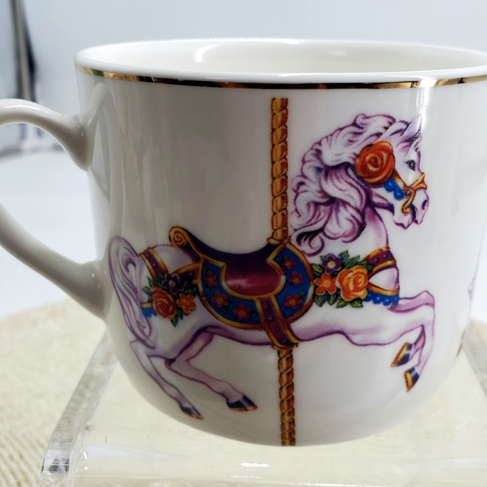 Vintage Teleflora Gifts Carousel Horse Coffee Tea Mug Cup Purple Pink (C6)